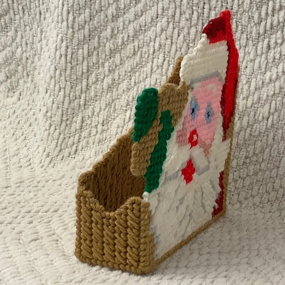 Vintage Christmas Santa Claus Napkin Holder Plastic‎ Canvas Retro Kitchen Decor